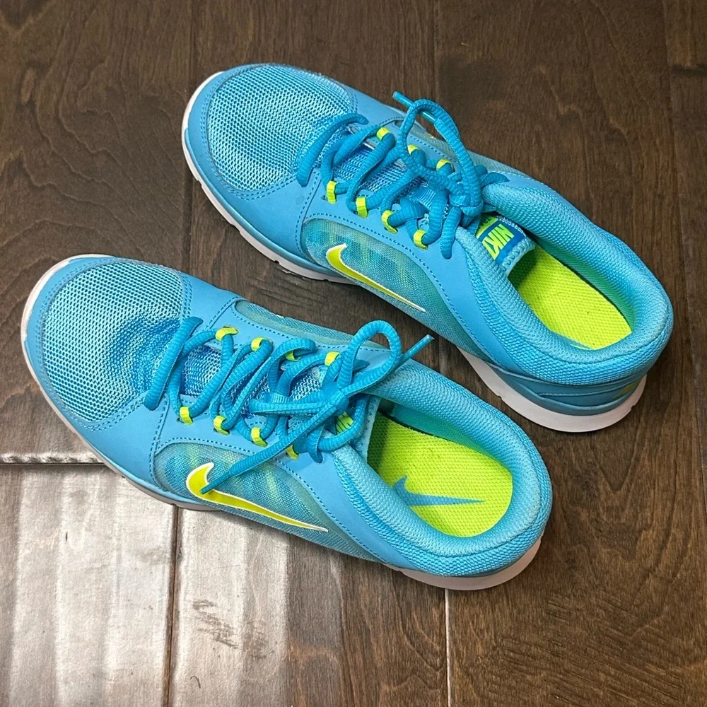 Nike Flex Trainer 4 Athletic Sneaker Running Gym Shoe Neon Blue Yellow Size 7.5